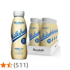 Barebells vaniljmilkshake, 24g protein per portion, laktosfri, inget tillsatt socker. Perfekt för dig som vill ha koll på dina barebells milkshake kcal.