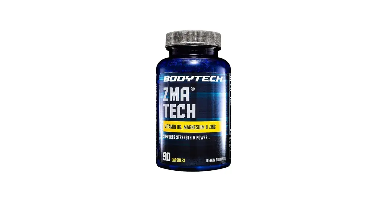 En burk med Bodytech ZMA Tech kosttillskott, 90 kapslar. Inneh&aring;ller vitamin B6, magnesium och zink. L&auml;s om eventuella zma biverkningar innan anv&auml;ndning.