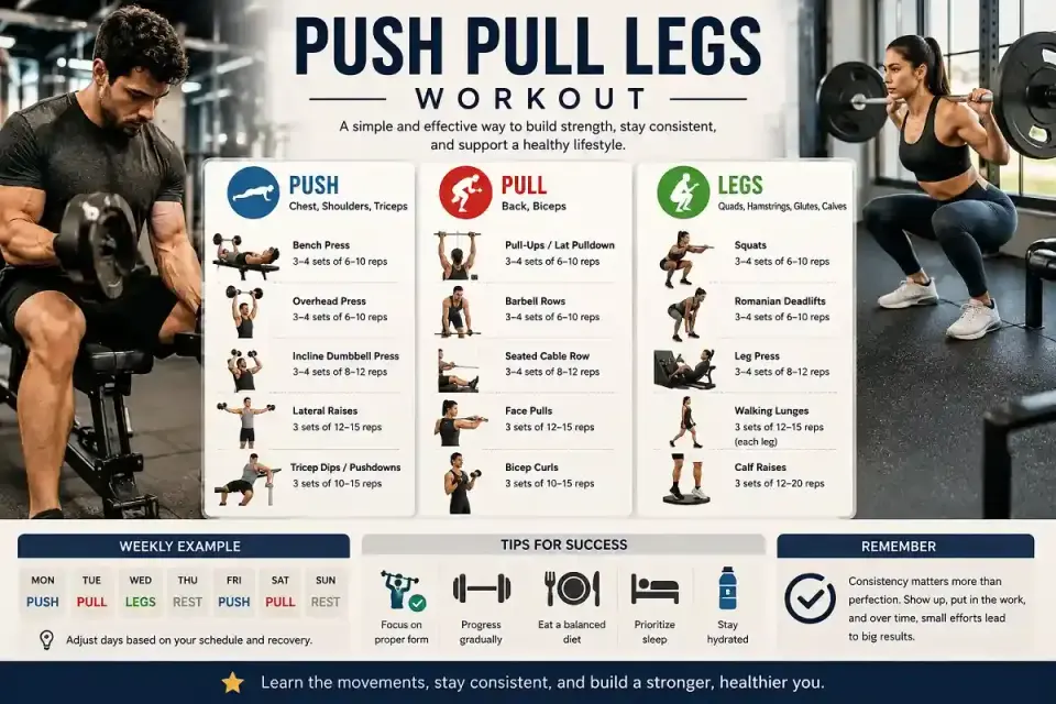 Push pull legs-program för 3 eller 6 dagar i veckan